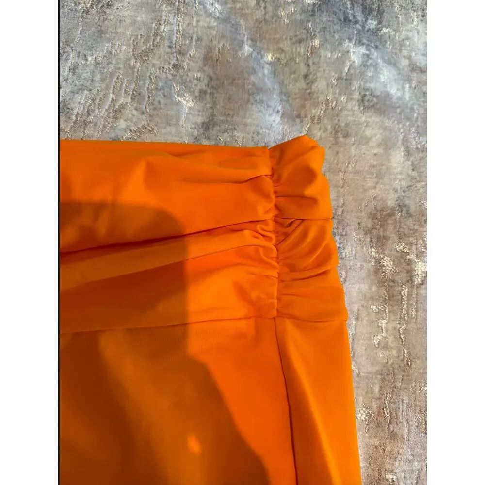 Skims Orange Bandeau Bikini Set + Matching Sarong Swim Skirt | 3-Piece